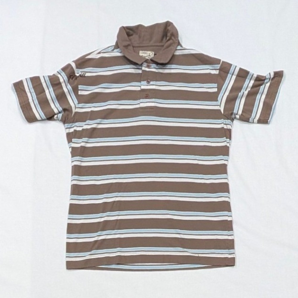 ONeill Mens Striped Short Sleeve Polo Shirt Brown Blue White Large